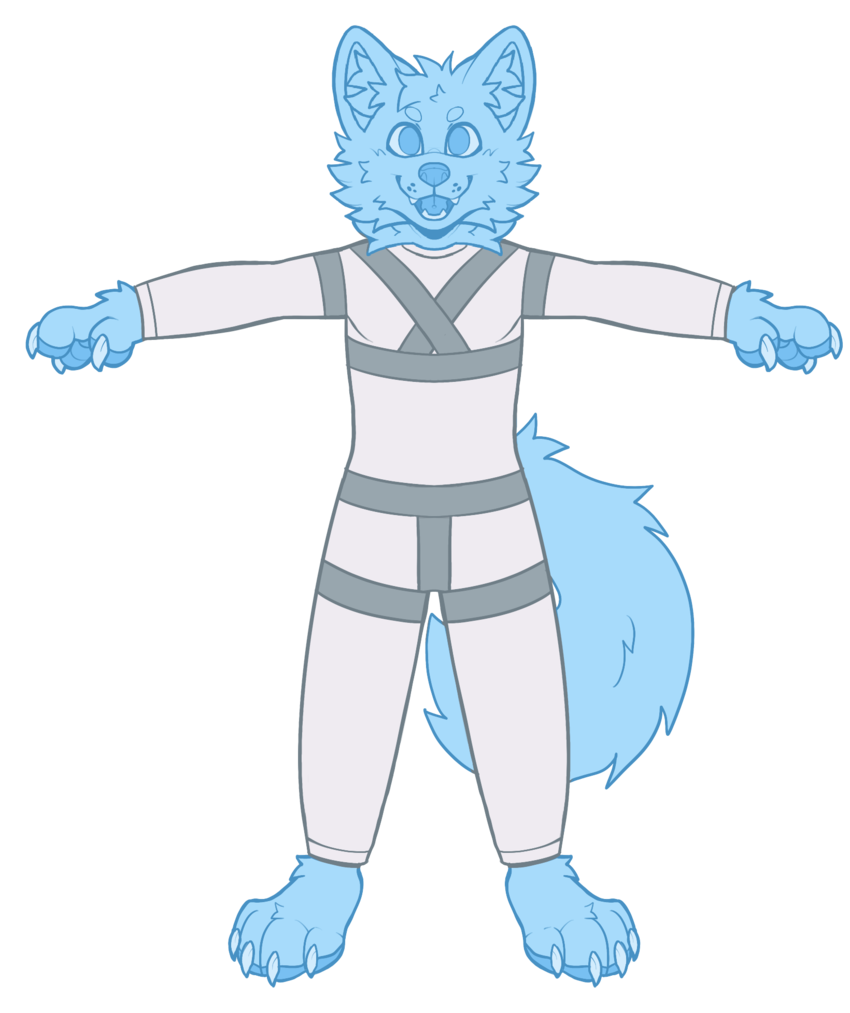 Initial tape harness across chest, shoulders, waist, and crotch to secure the coverall