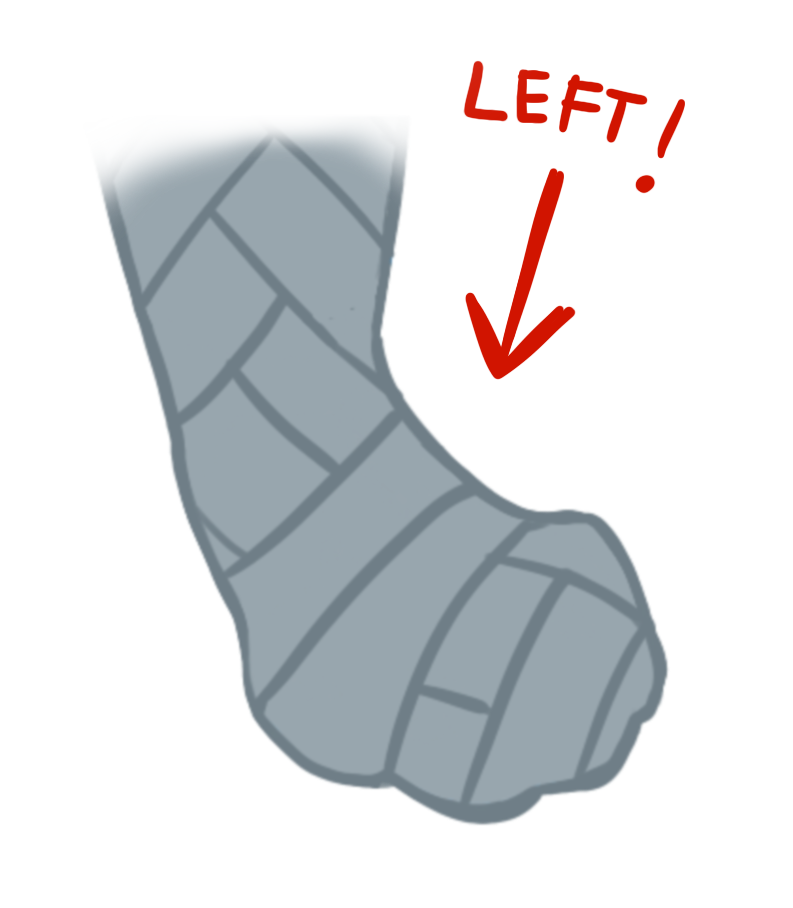 Close-up showing the left foot completely wrapped in duct tape